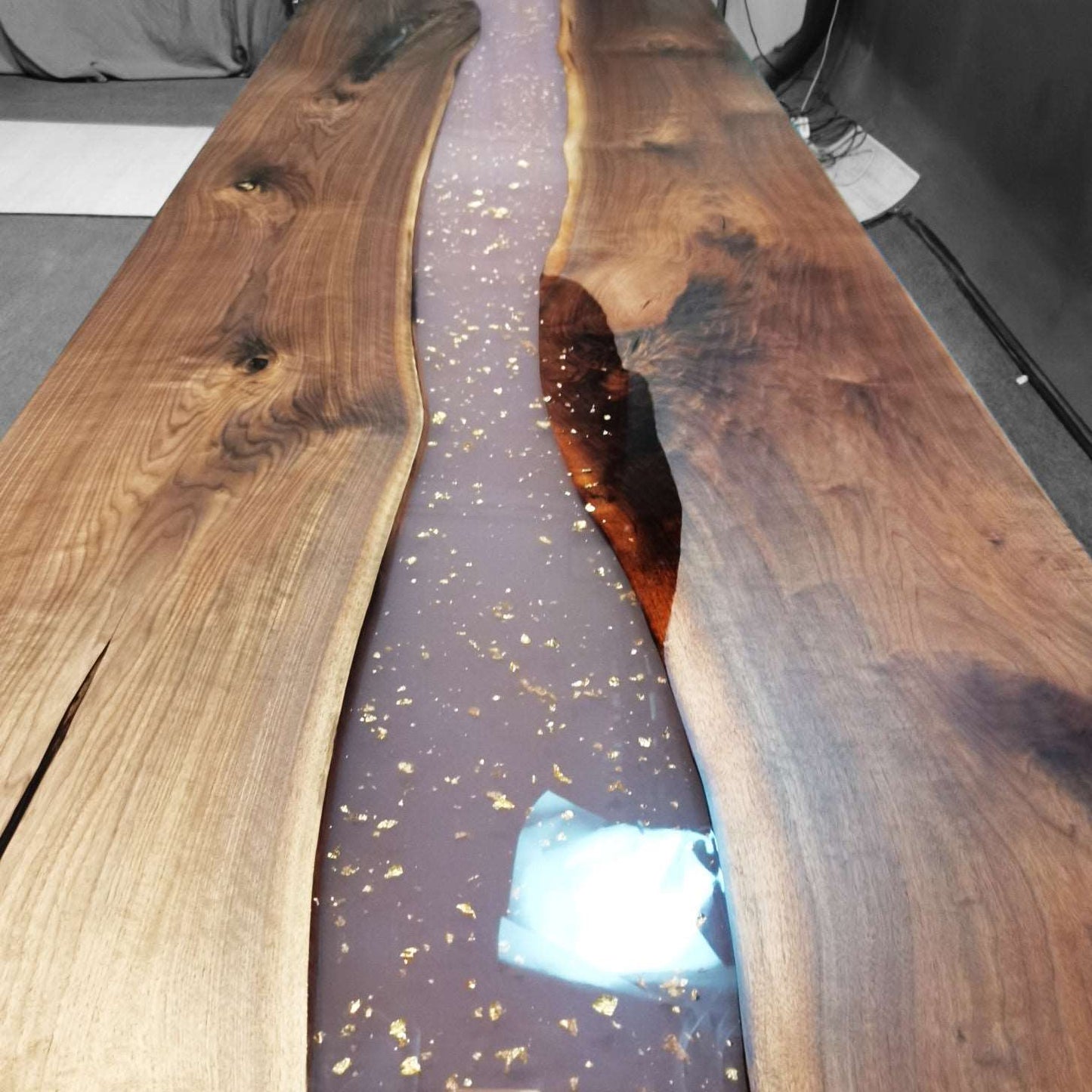 American blackwalnut live edge dining table w/ pink epoxy resin and gold foil leaf free shipping - MOOKAFURNITURE