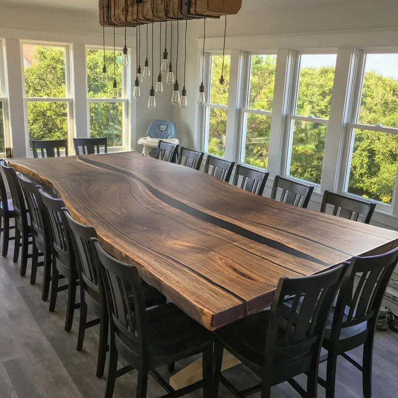 Large size live edge black walnut wood dining table for 14 people custom made table 12ft long