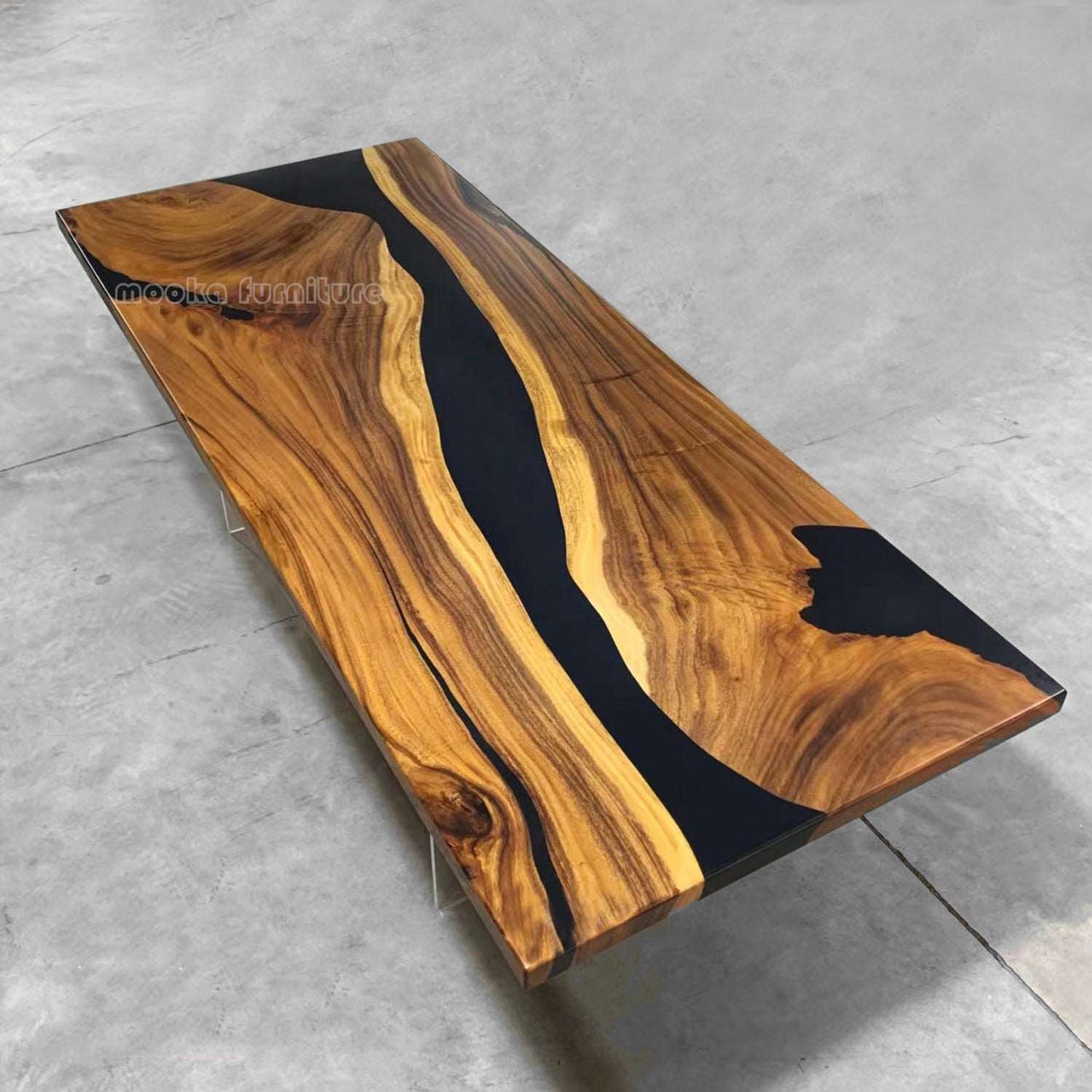 Unique natural wood stylish epoxy resin river table dining table - MOOKAFURNITURE