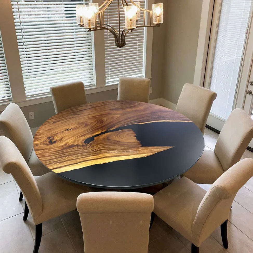 Unique styllish wood resin luxury round dining table for seats