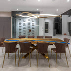 Unique stylish blue epoxy wood dining table for 8-10 people - MOOKA FURNITURE