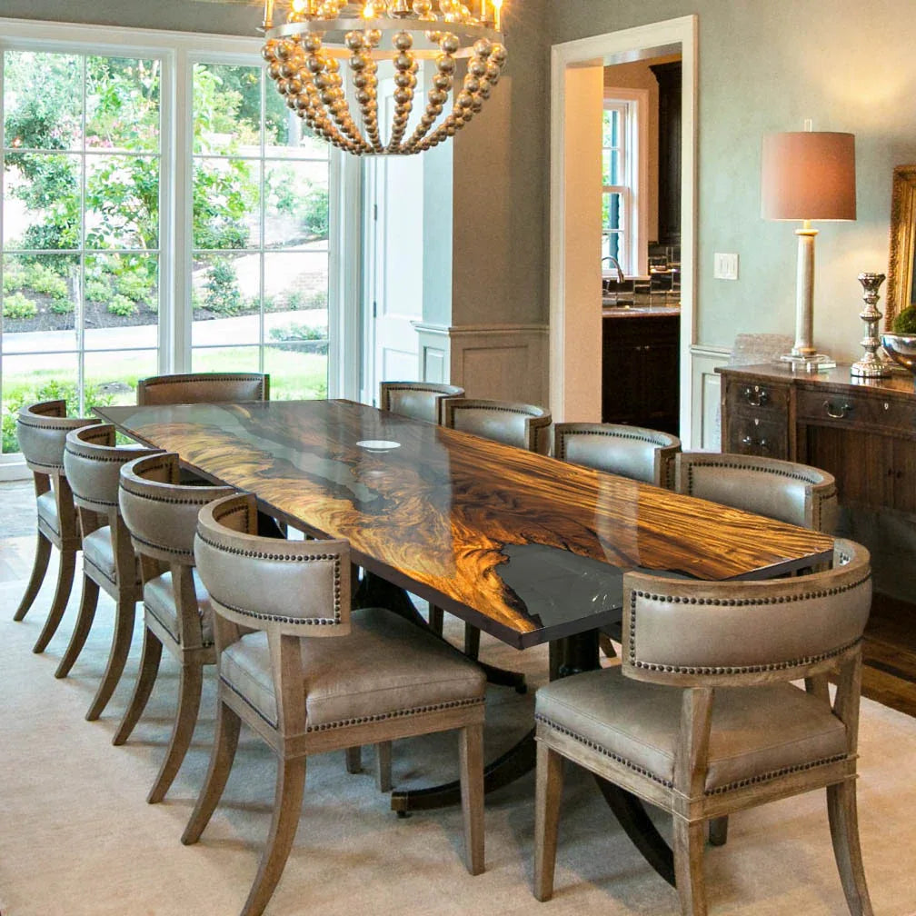 Luxury river table one piece wood dining room table for 8-10 person luxurious homes - MOOKA FURNITURE