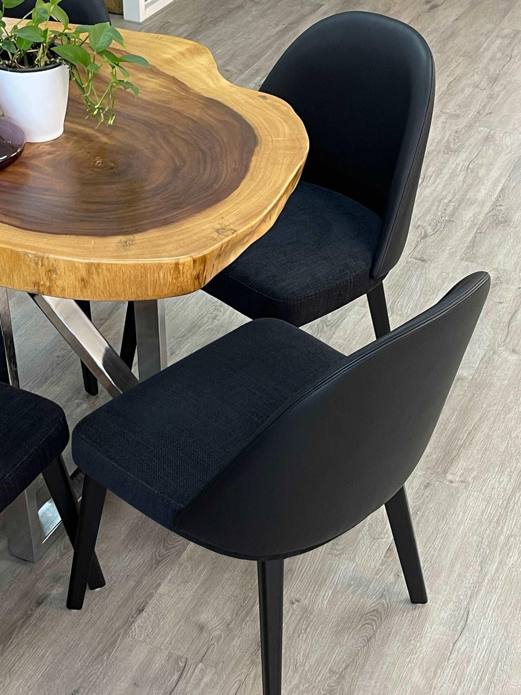 Borschely dining chair in Eco-leather and Nomad Linen black - MOOKA FURNITURE