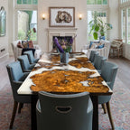 Luxury handmade wood burl white epoxy dining table for 6-8 people - MOOKA FURNITURE