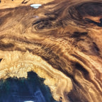 Custom made one piece wood dining table with deep blue epoxy exotic wood table for 8 10 people