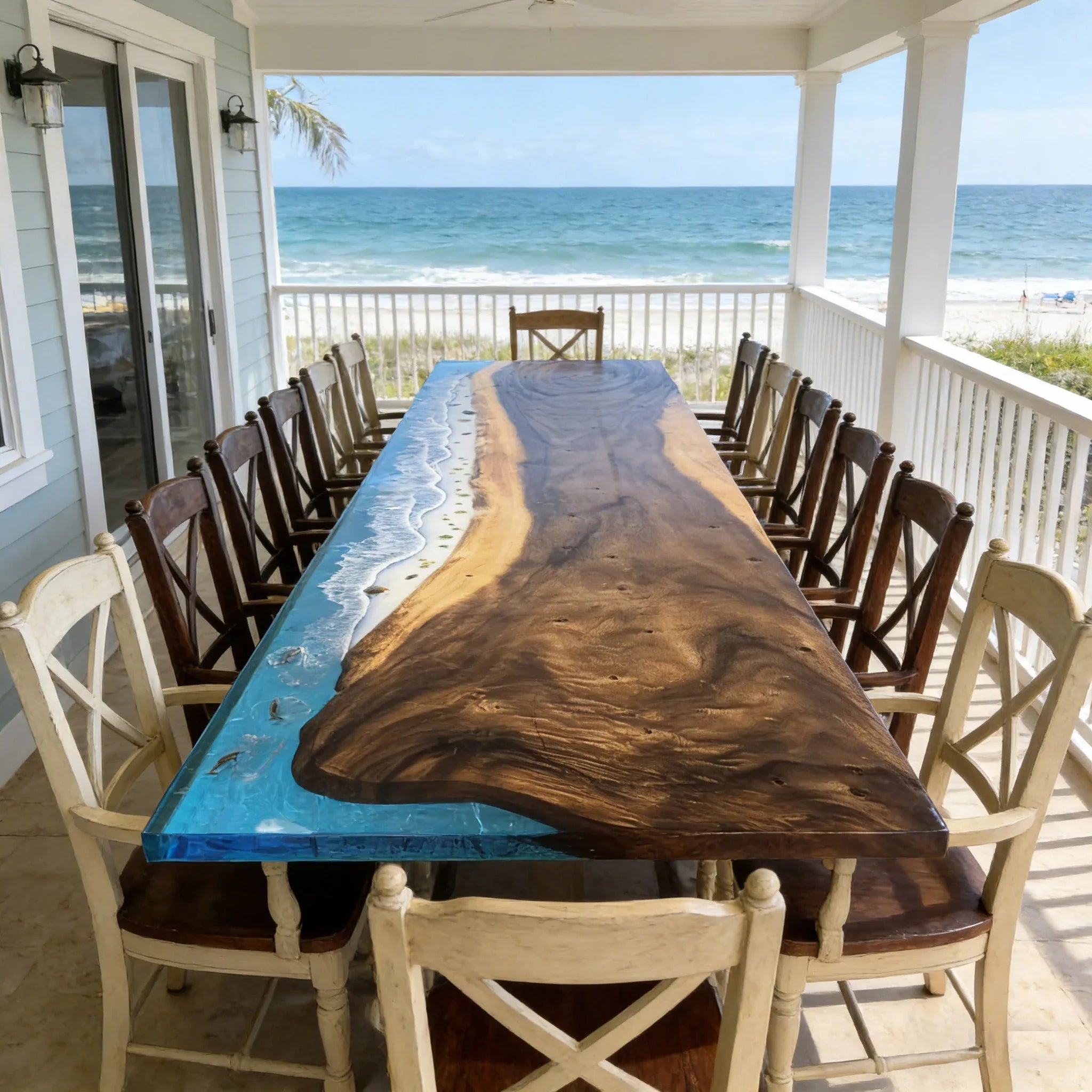 Coastal sea wave handmade river table 12 feet large dining table for 12-14 people - MOOKA FURNITURE