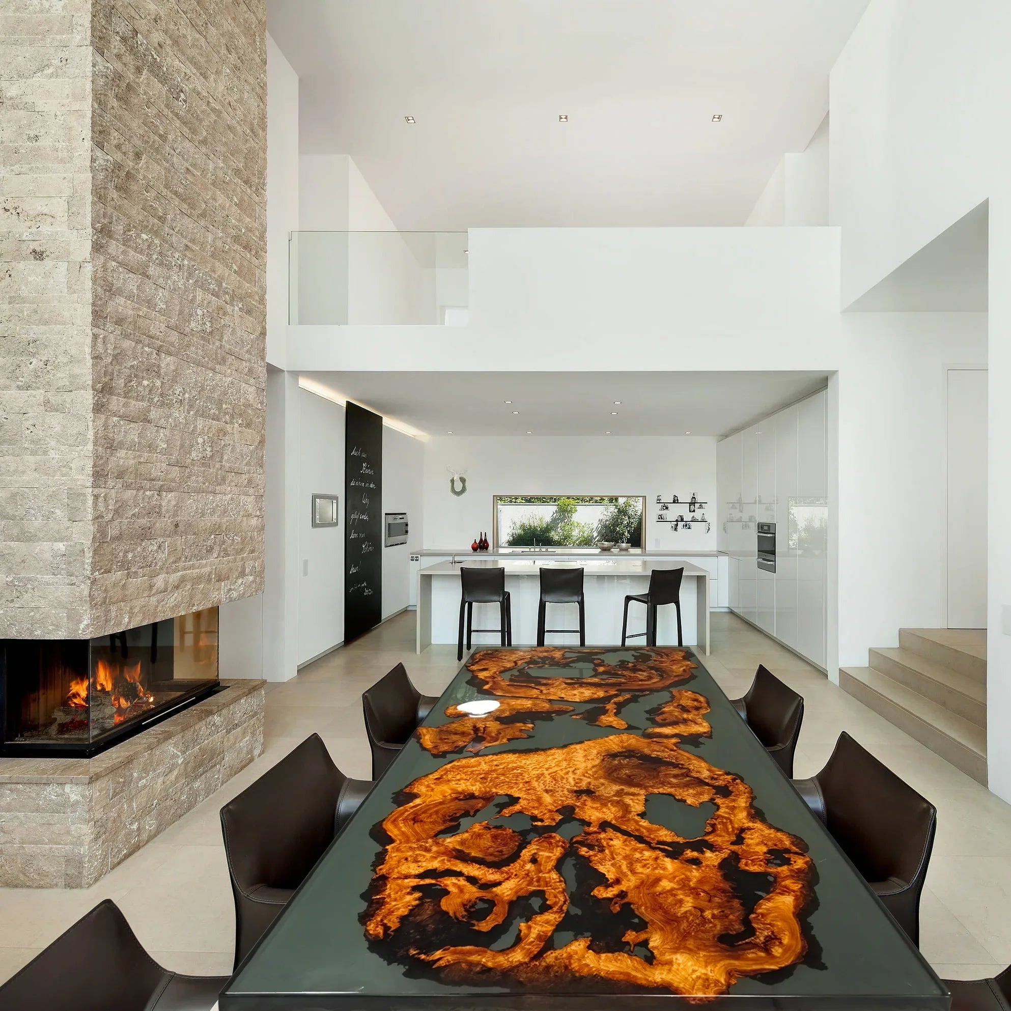 Luxury custom made wood burl grey resin dining table for 8 people - MOOKA FURNITURE