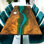 Grand Rapids Valleyscape deep turquoise epoxy river table unique handmade wood dining table for 8-10 people - MOOKA FURNITURE