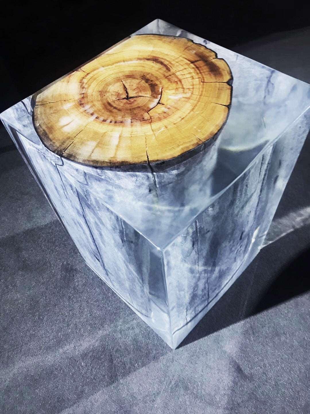 Tree trunk epoxy end table - MOOKA FURNITURE