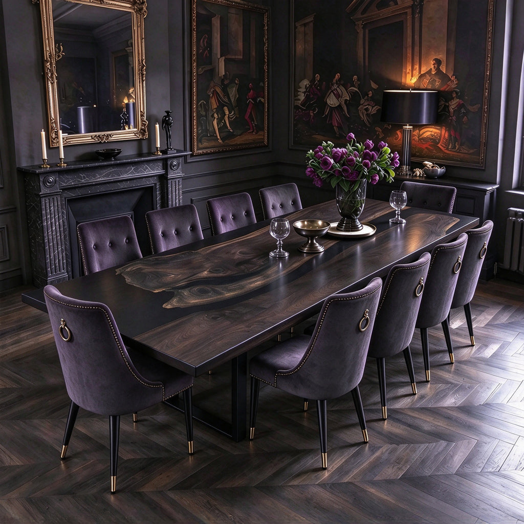10ft black walnut epoxy river table rustic timeless dark brown dining table for 10 people