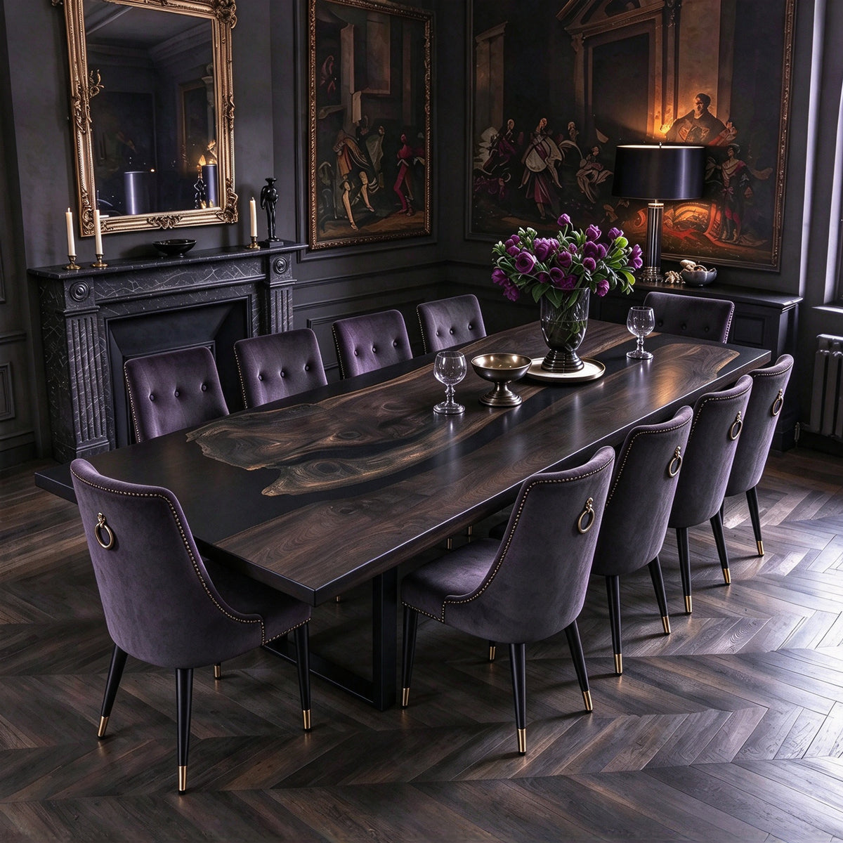10ft black walnut epoxy river table rustic timeless dark brown dining table for 10 people