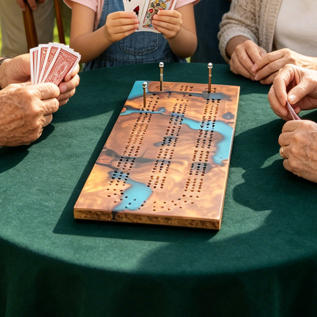 Unique Custom Handmade Luxury burl wood epoxy Cribbage Board