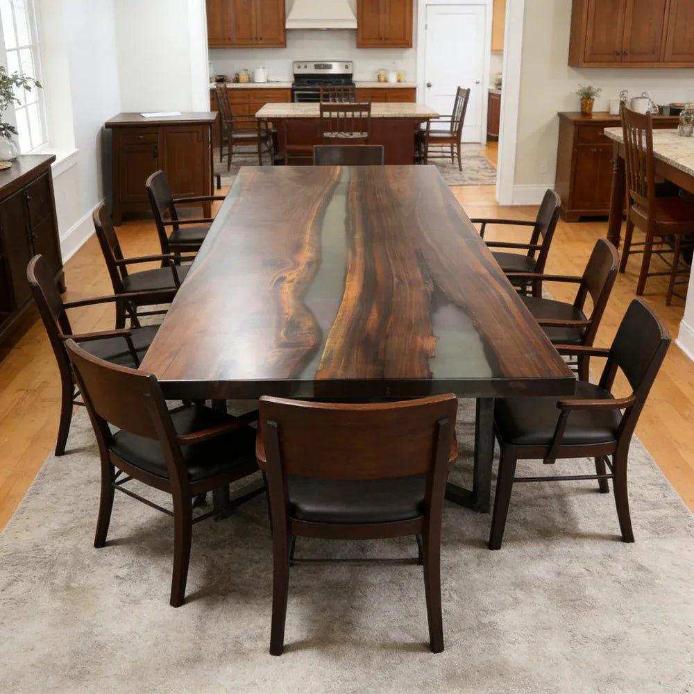 120 inch black walnut grey resin river table large dining table 10-12 seats - MOOKA FURNITURE