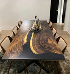 Dark brown solid wood river dining table for 8-10 people
