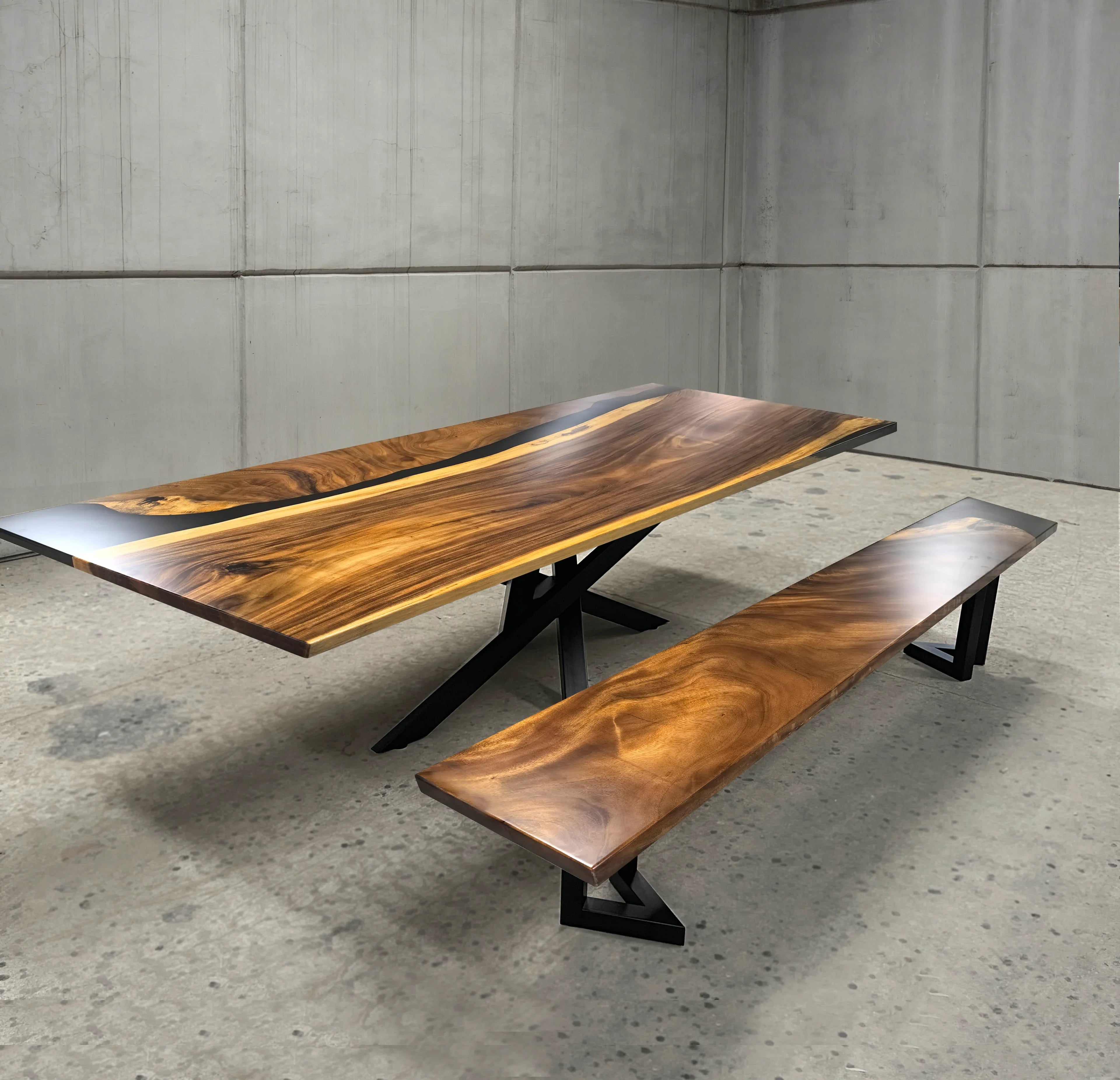 Unique stylish organic natural wood table 10ft dining table with bench for 10-12 people - MOOKA FURNITURE