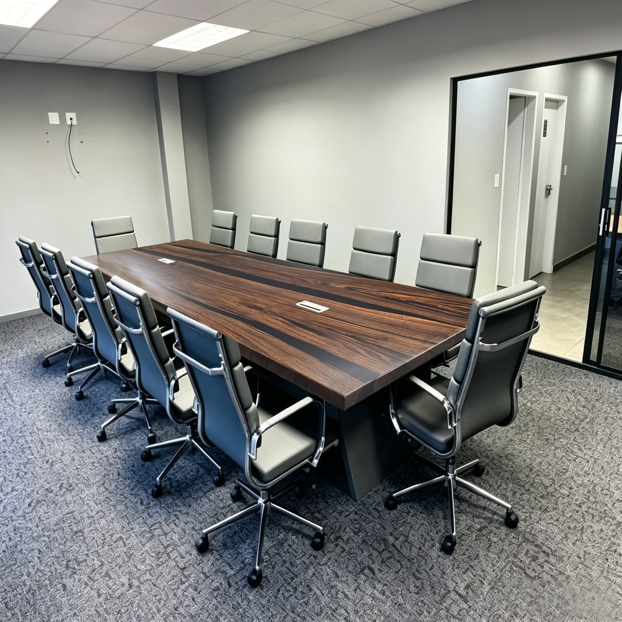 10feet Meeting table in black walnut solid wood slab conference table for 10 seats