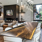 120 inch black resin river in middle wood dining table for 10-12 people - MOOKA FURNITURE