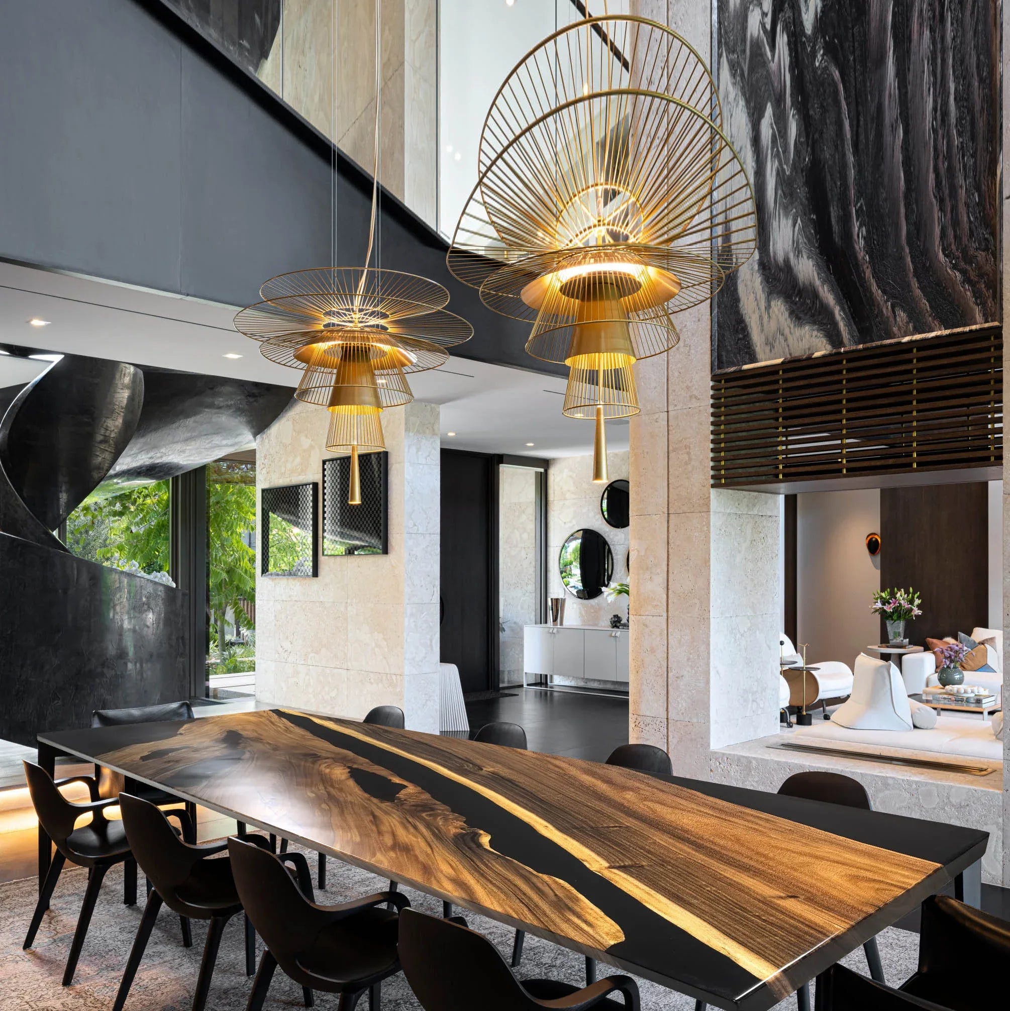 Luxury 120" black resin river wood dining table for 10-12 seats - MOOKA FURNITURE