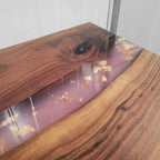 Customized black walnut live edge dining table w/ pink epoxy resin and gold foil leaf free shipping - MOOKA FURNITURE