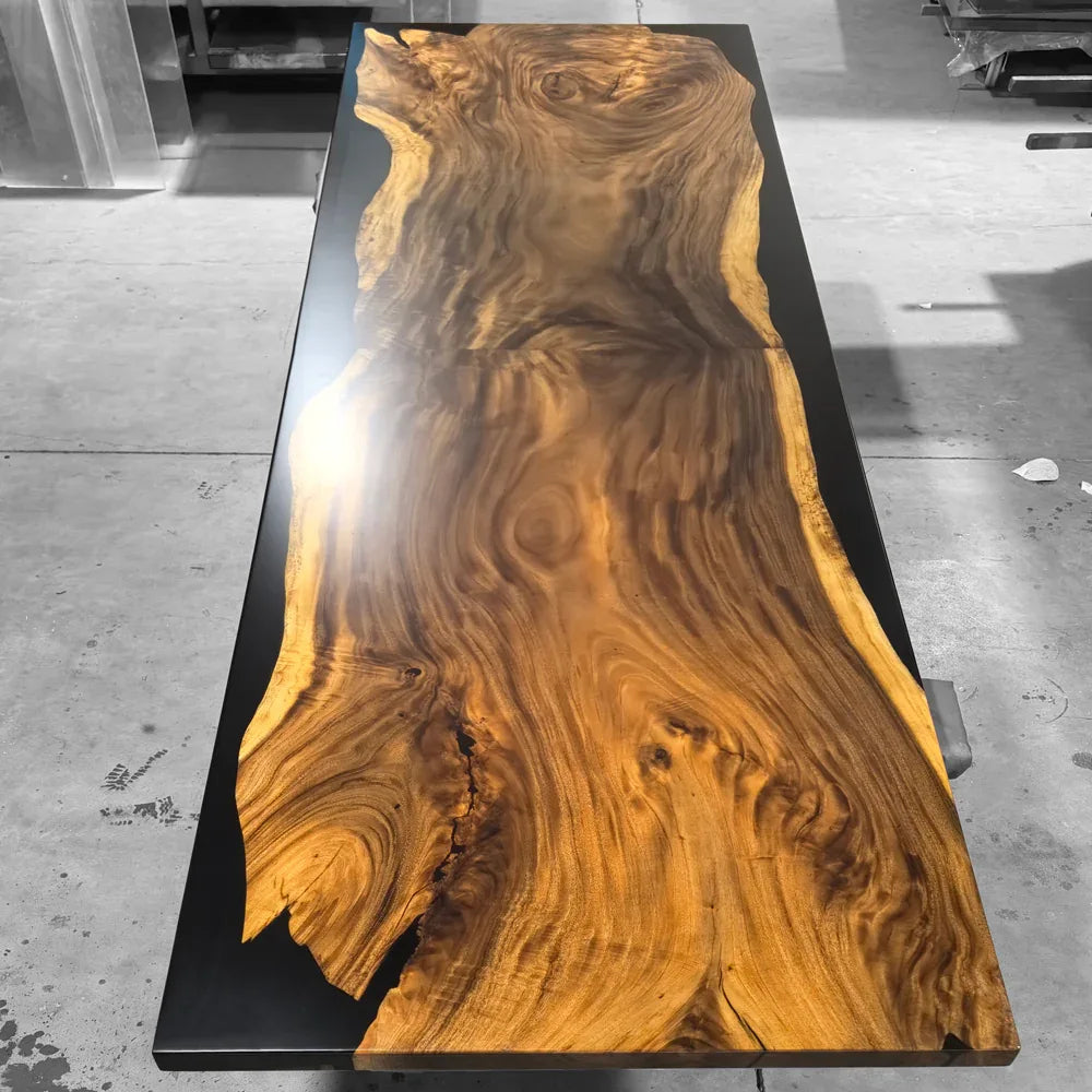 Luxury large size live edge real solid wood dining table 14ft long for 16 people - MOOKA FURNITURE