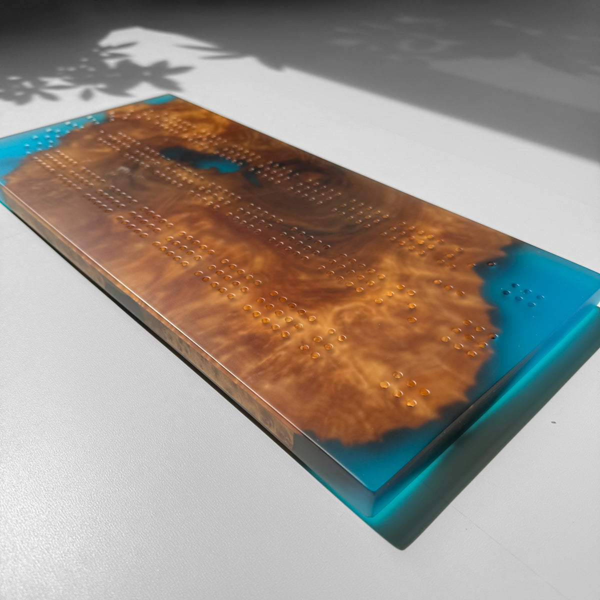 Unique Custom Handmade Luxury burl wood epoxy Cribbage Board