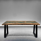 Custom made Europ walnut with forest green epoxy river table dining table breakfast nook table for 4/6/8/10 people - MOOKA FURNITURE