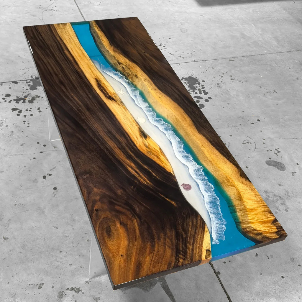 Blue epoxy wood river table Ocean Themed Dining Table 6-8 seats - MOOKA FURNITURE
