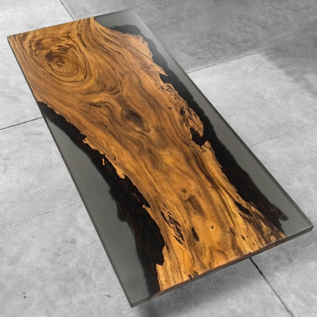 One piece natural wood with grey epoxy dining table for 8 people - MOOKA FURNITURE