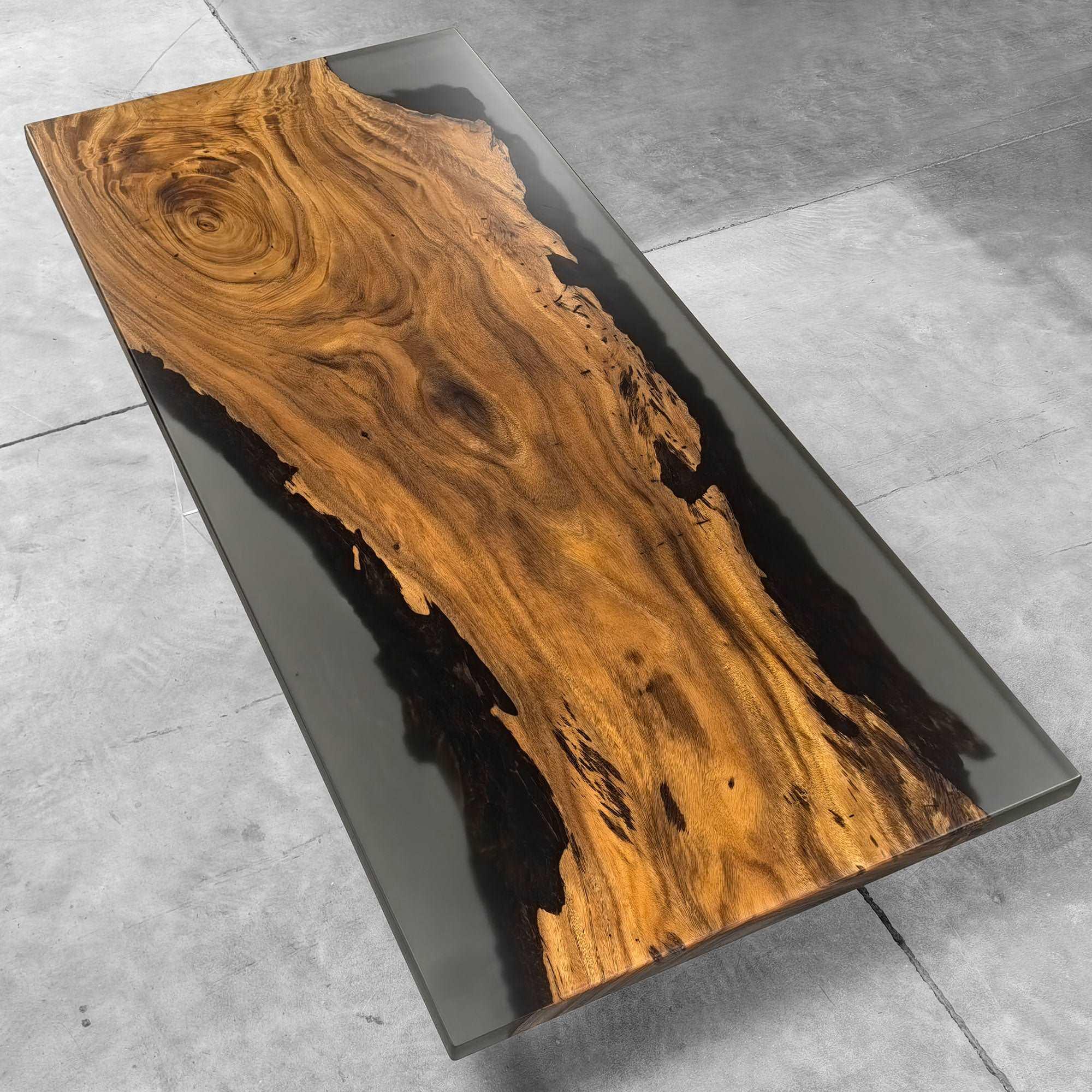 One piece natural wood with grey epoxy dining table for 8 people - MOOKA FURNITURE