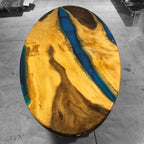 Light color blue resin river table large Luxury Oval dining table for 12 people - MOOKA FURNITURE