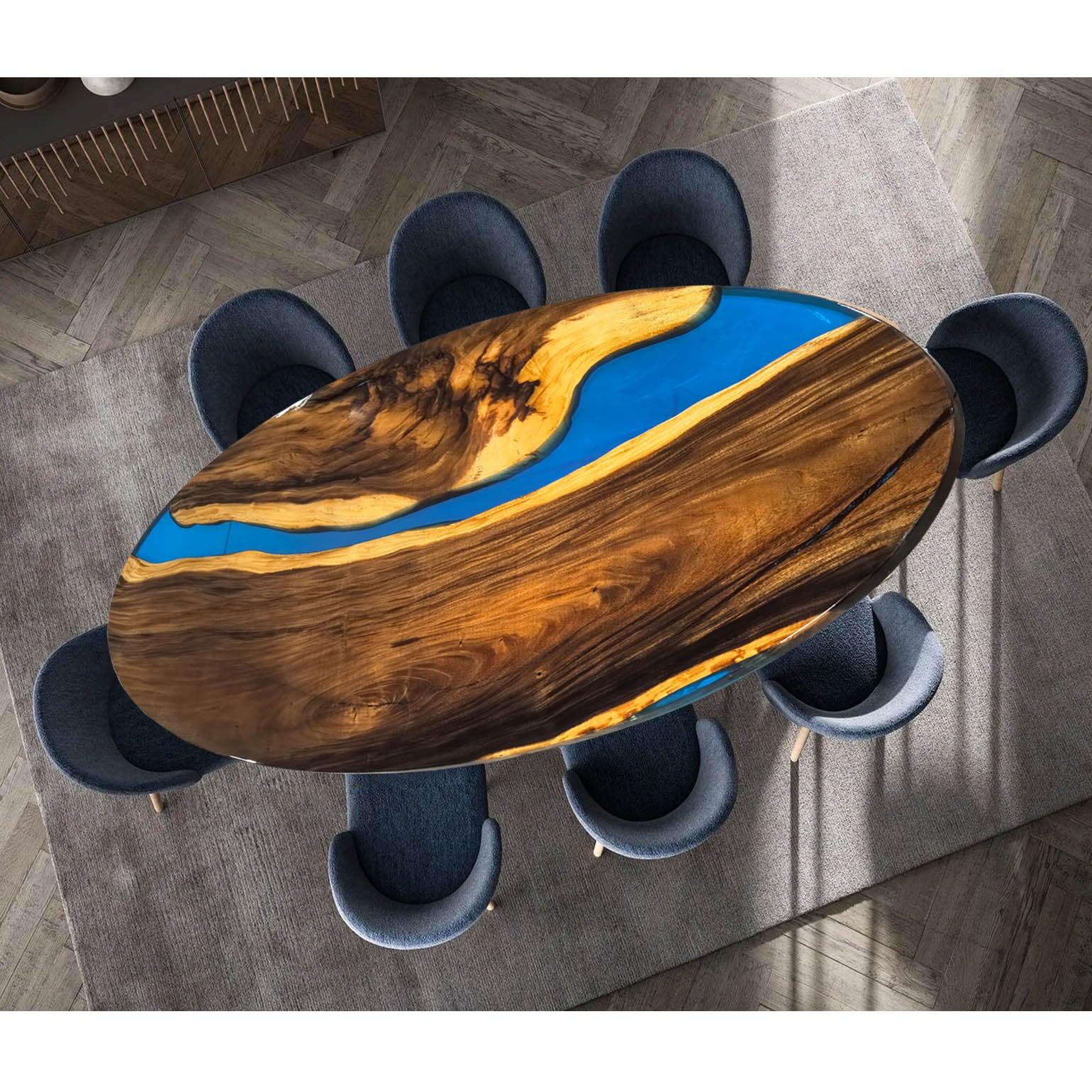 Large size blue epoxy river table Luxury Oval dining table for 12 people - MOOKA FURNITURE