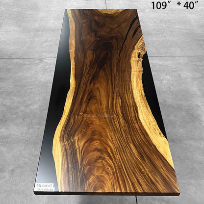 Black resin wood dining river table