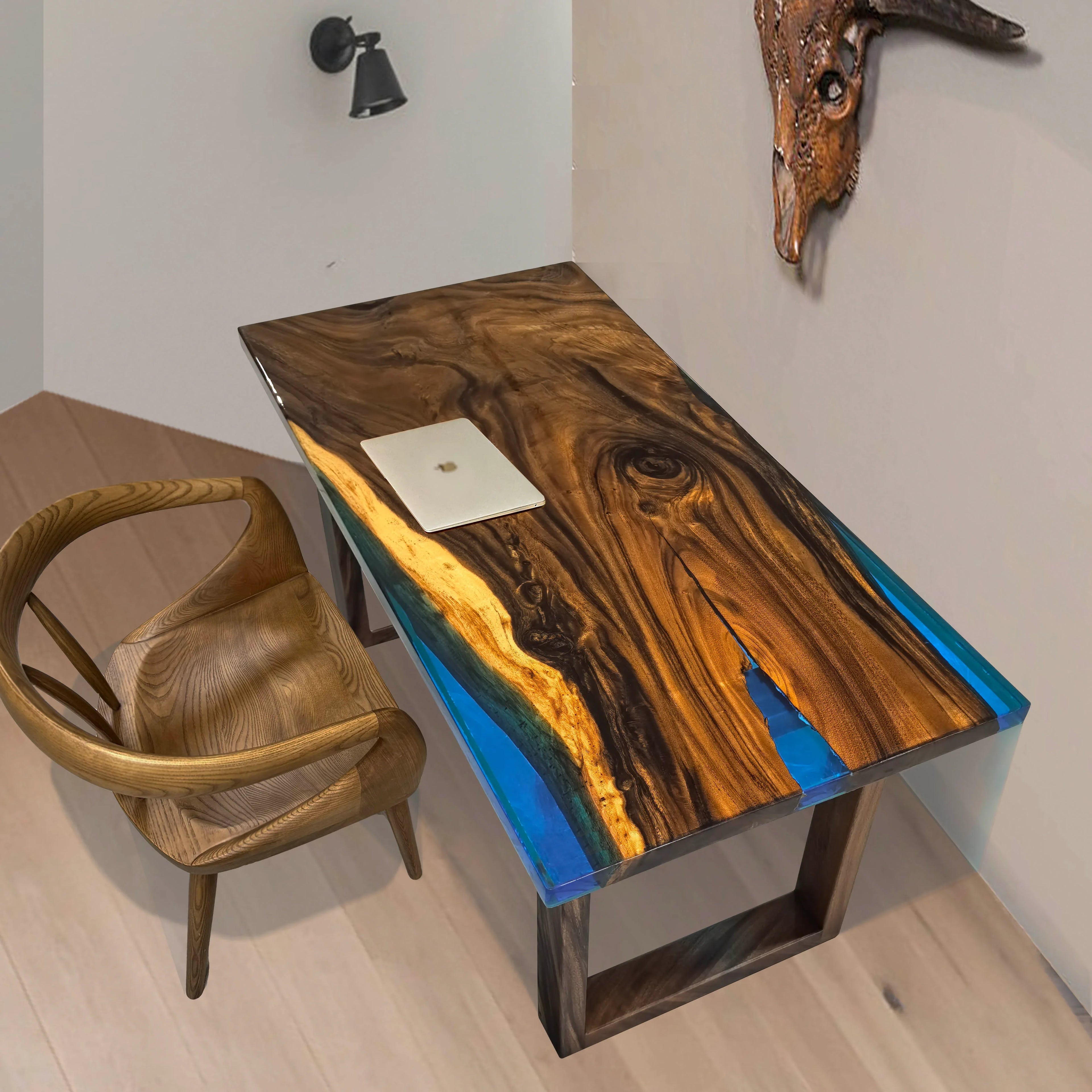 River table home office desk with solid wood legs writing desk computer desk study desk - MOOKA FURNITURE