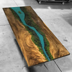 Grand Rapids Valleyscape deep turquoise epoxy river table unique handmade wood dining table for 8-10 people - MOOKA FURNITURE