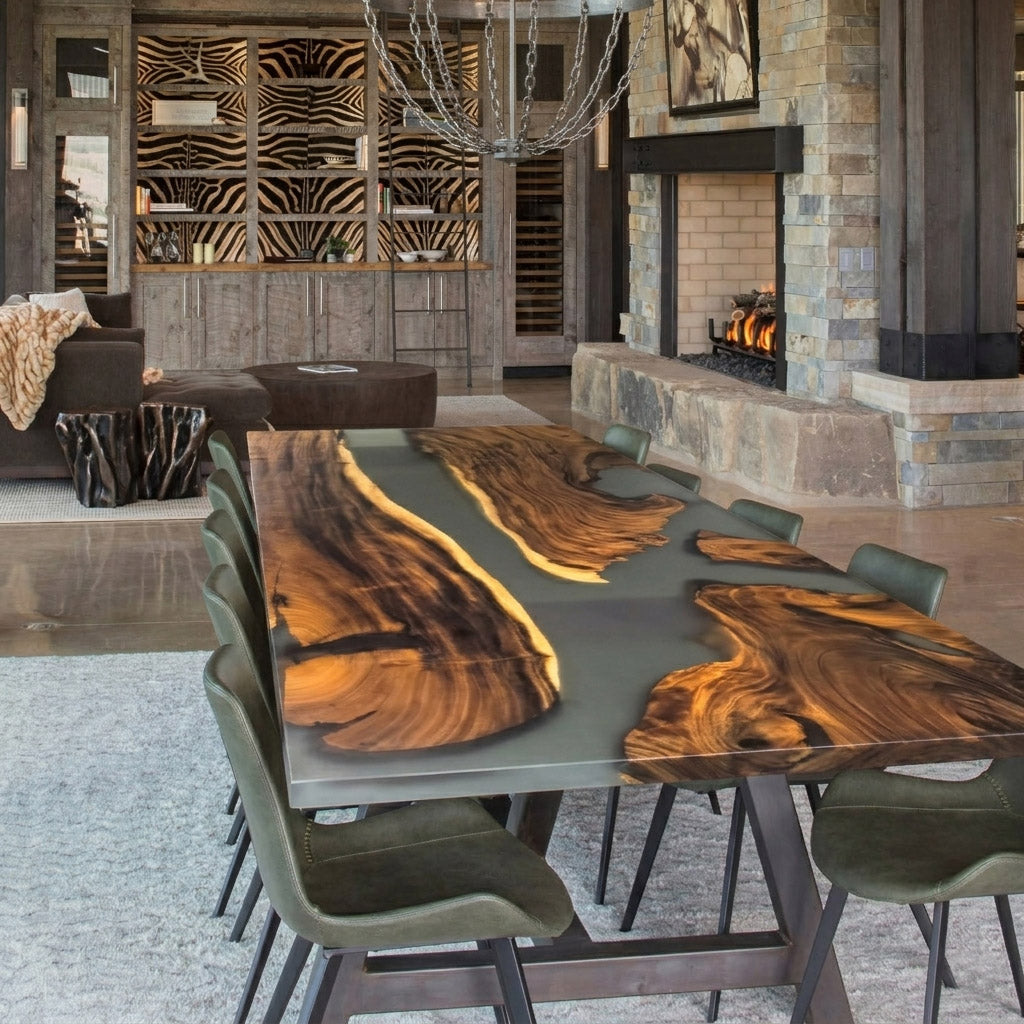 Exquisite exotic wood dining table for 10 seaters unique upscale dining table