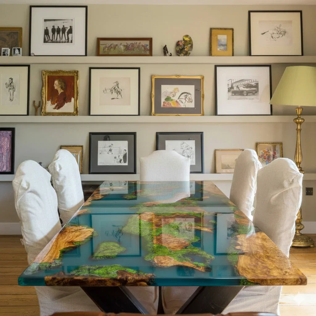 Luxury handmade natural wood landscape epoxy river table dining table for 6-8 - MOOKA FURNITURE