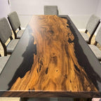 One piece natural wood with grey epoxy dining table for 8 people - MOOKA FURNITURE