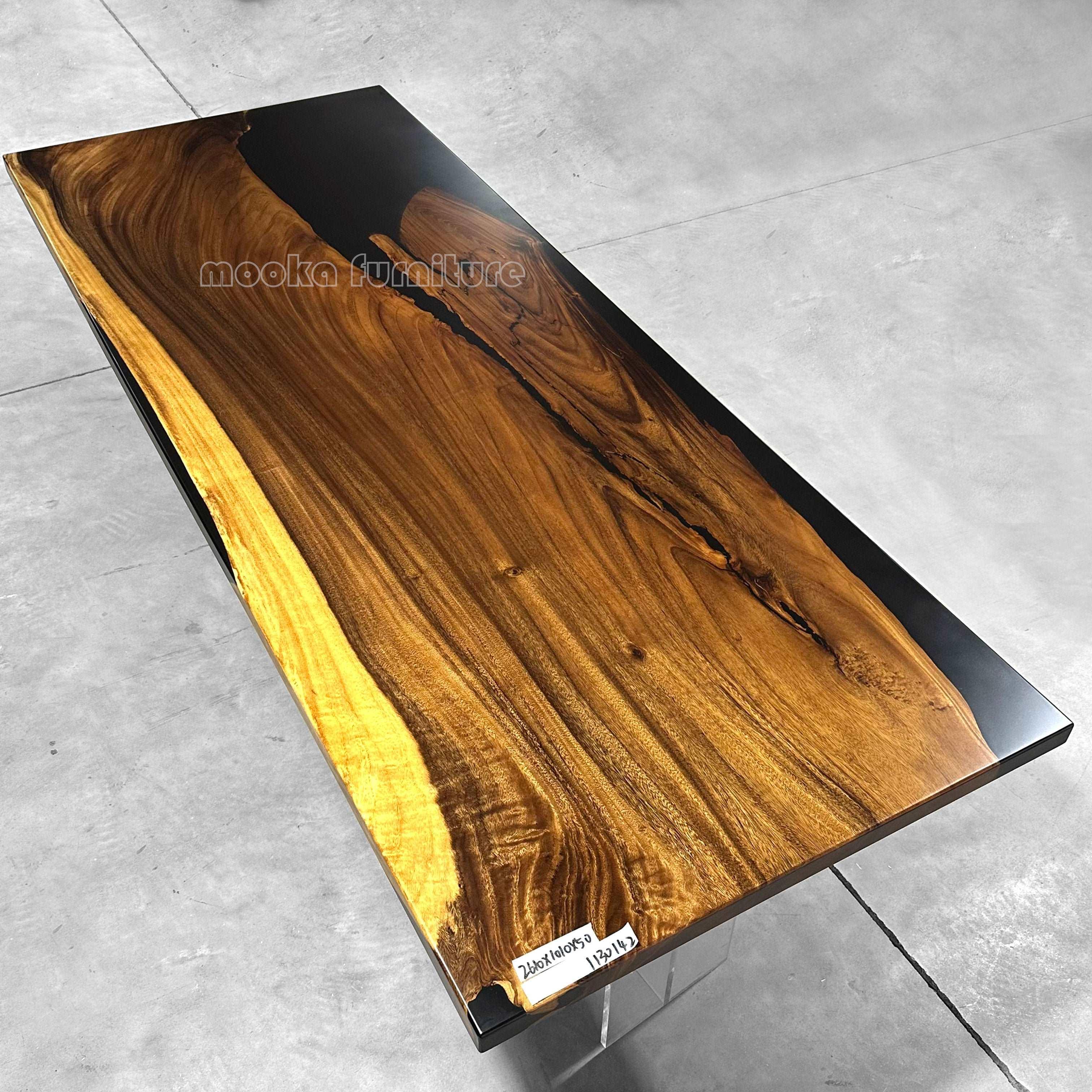 Single piece wood table black resin dining table for 8-10 person - MOOKA FURNITURE