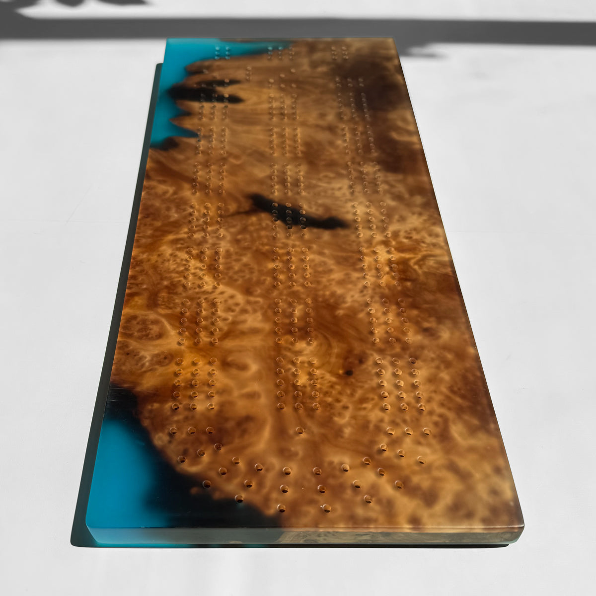 Unique Custom Handmade Luxury burl wood epoxy Cribbage Board