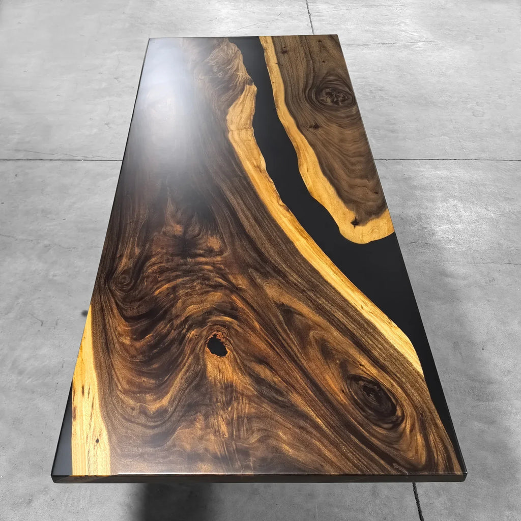 Unique natural wood black resin river dining table for for 8-10 people - MOOKA FURNITURE