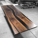 Large size live edge dark walnut wood dining table for 12 people custom made 12foot river table - MOOKA FURNITURE