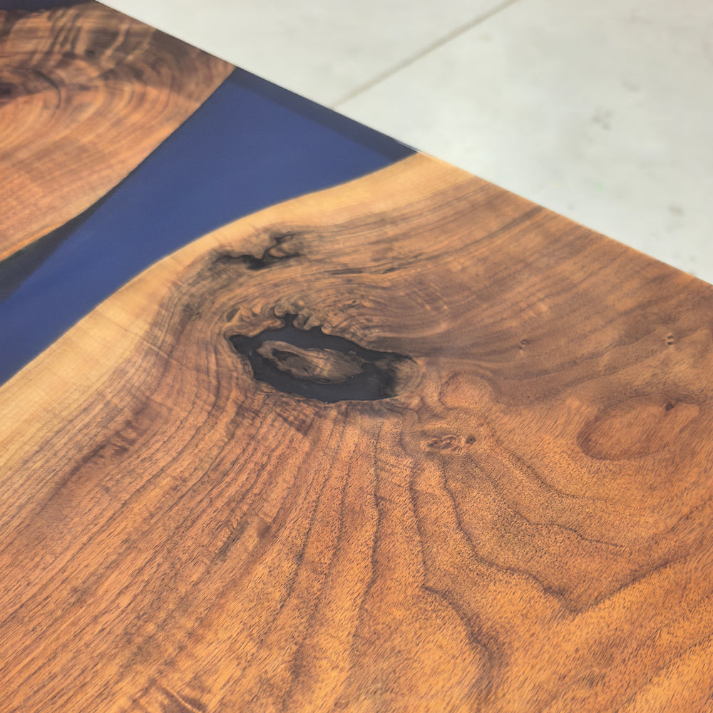 Black walnut glossy dining table deep blue epoxy river table for 10 people