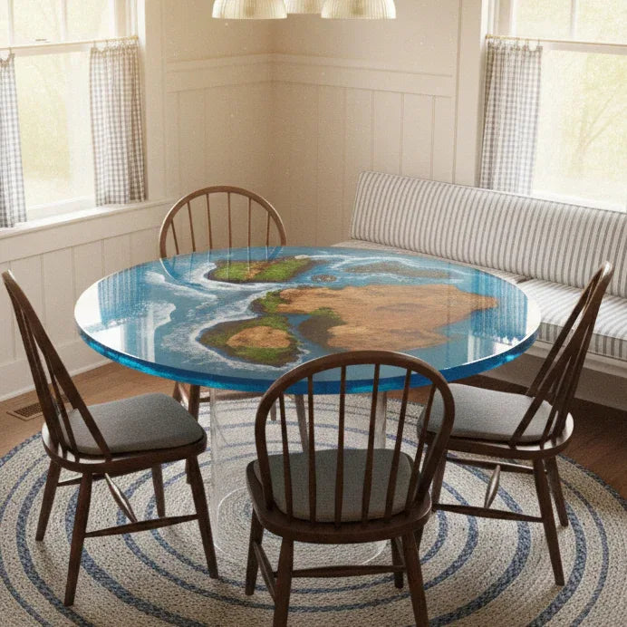 Luxury handmade natural wood landscape epoxy river table round table - MOOKA FURNITURE