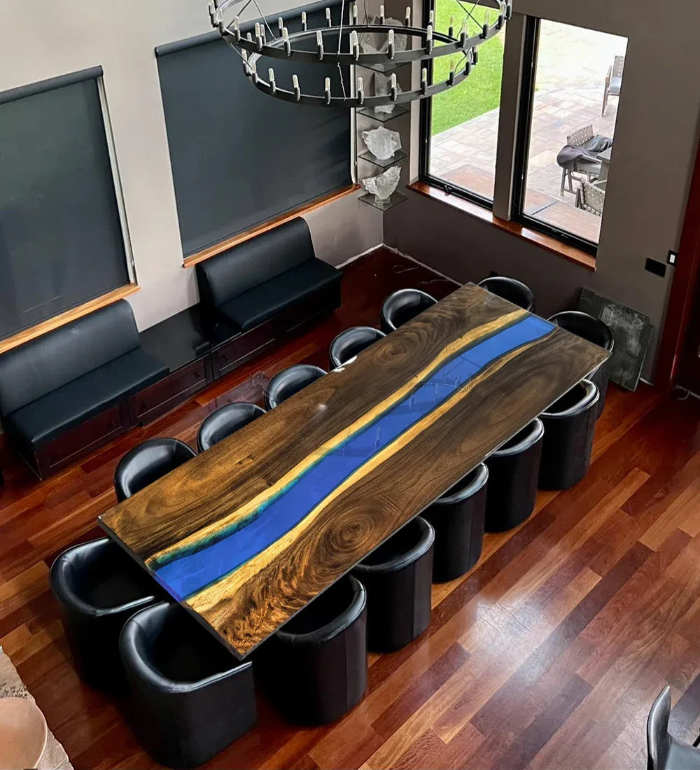 11ft Long river table for 12 people big dining room custom made wood bespoke table - MOOKA FURNITURE