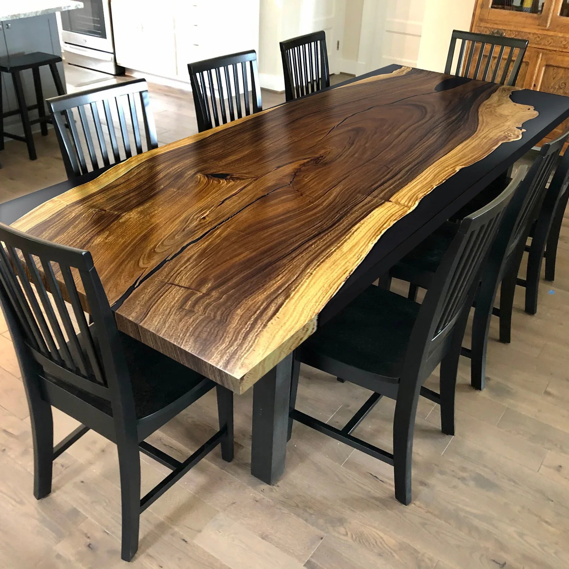 Personalized handmade river table black wood resin dining table for 8-10 seats - MOOKA FURNITURE
