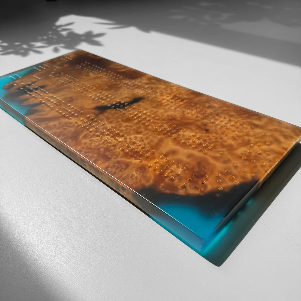 Unique Custom Handmade Luxury burl wood epoxy Cribbage Board