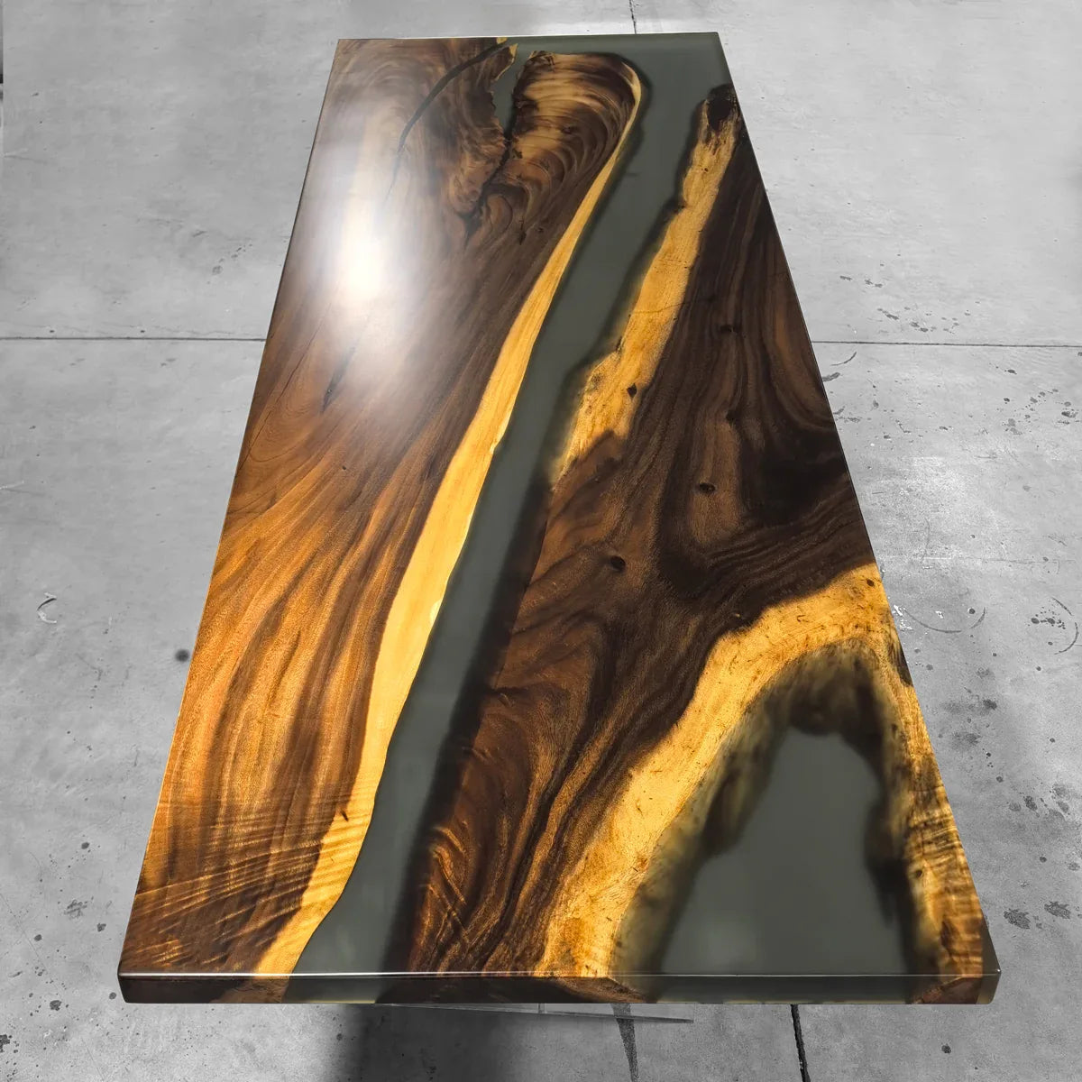 112 inch clear grey resin river wood dining table for 10 people - MOOKA FURNITURE