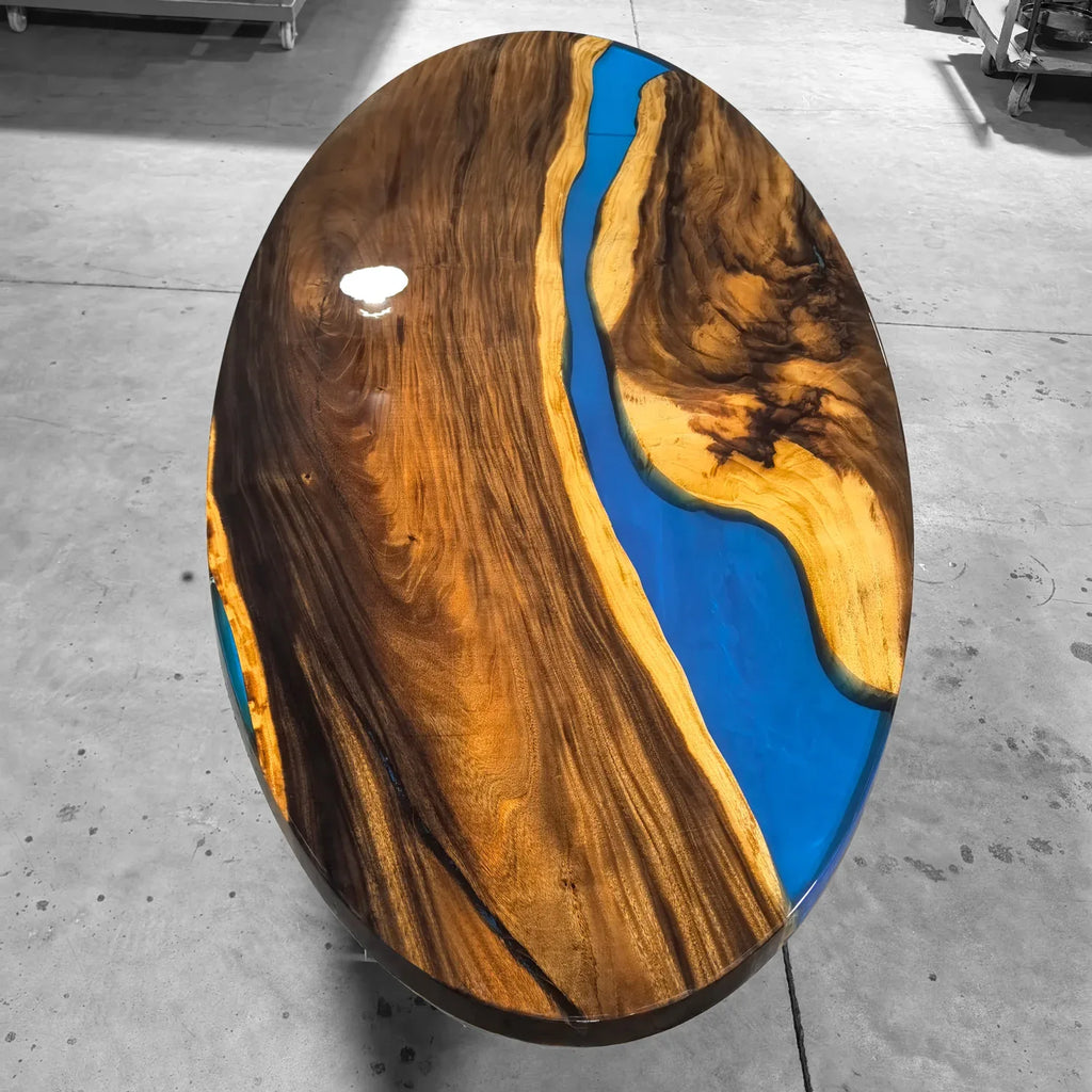 Large size blue epoxy river table Luxury Oval dining table for 12 people - MOOKA FURNITURE