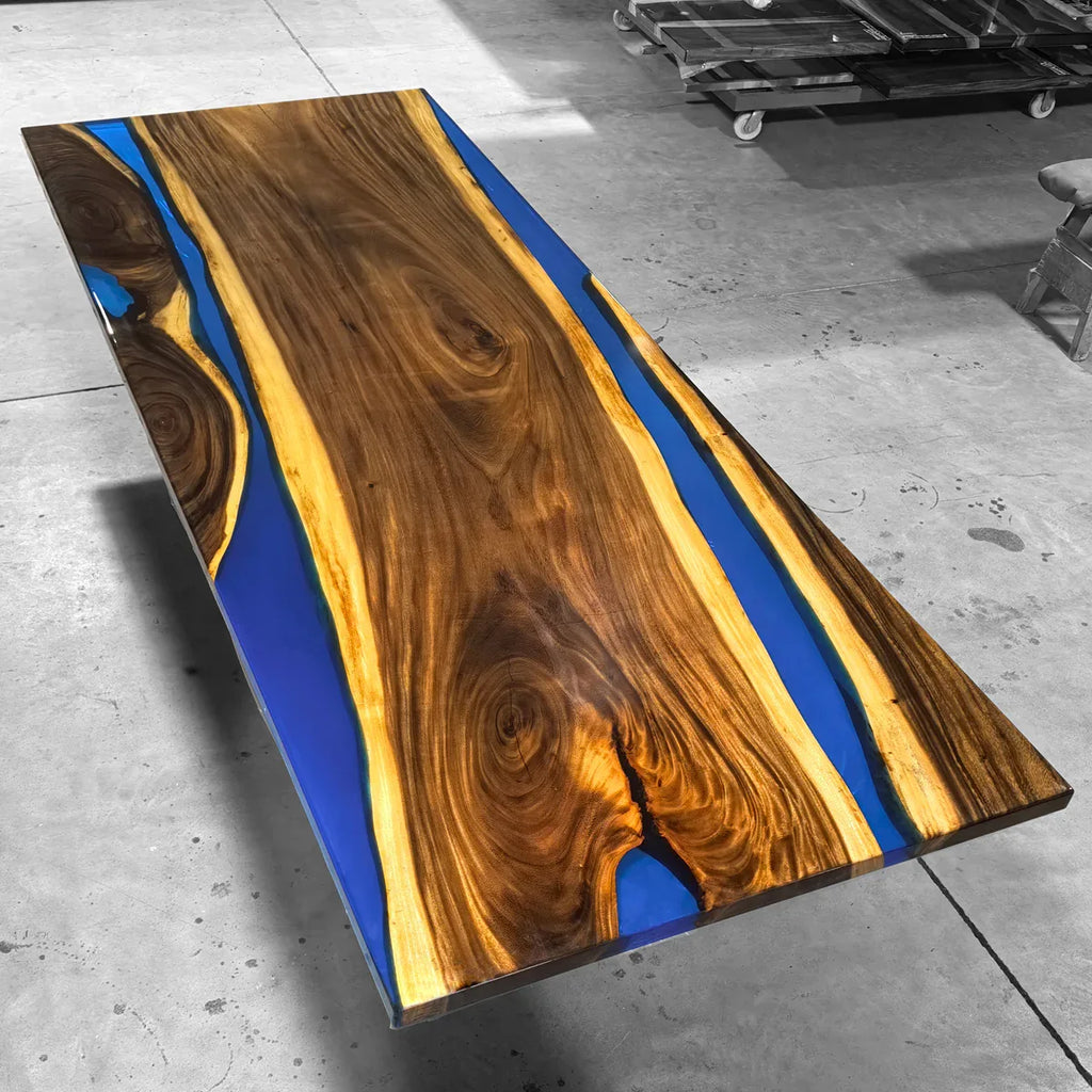 Luxury organice wood slab blue river table table 10-12 seaters - MOOKA FURNITURE