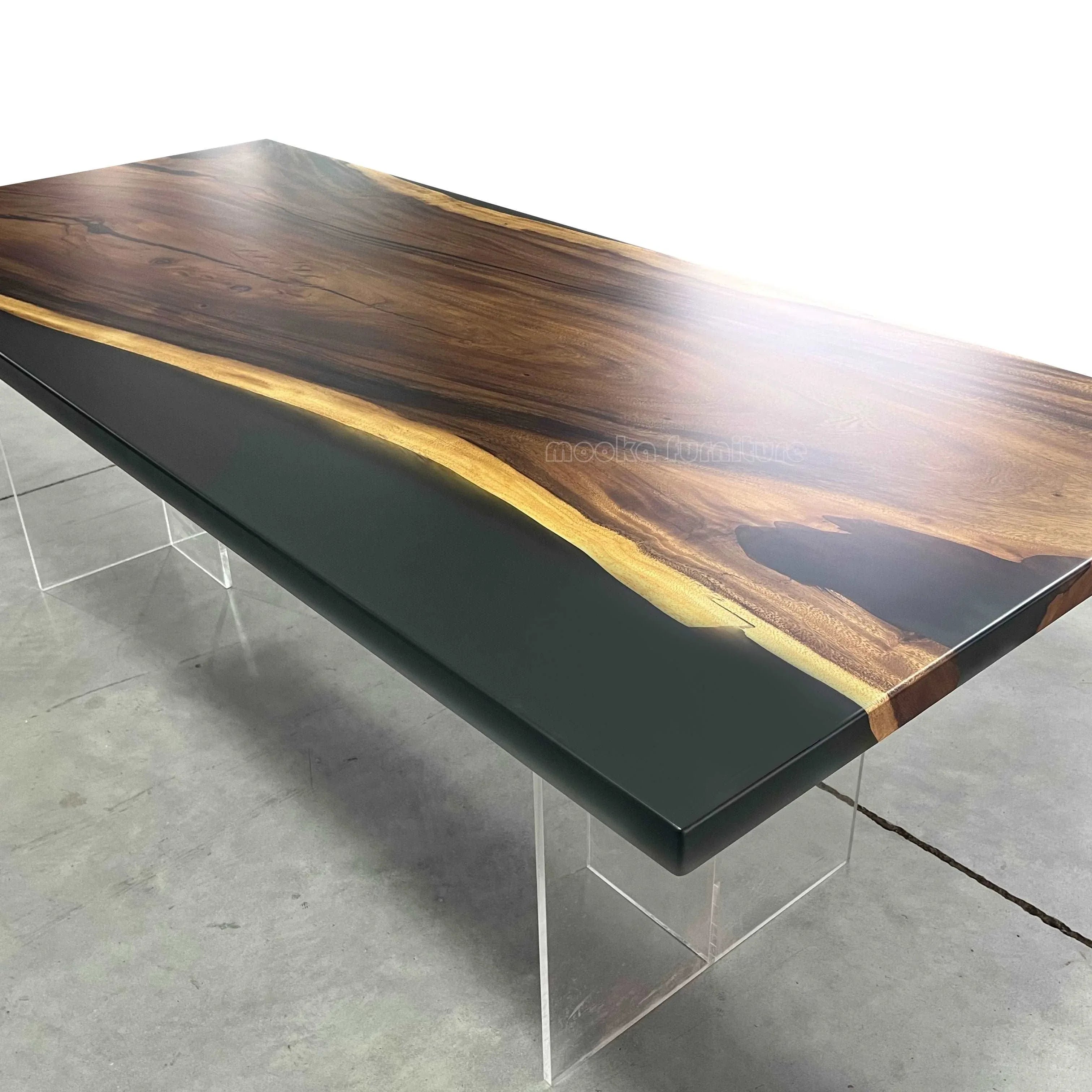 Handmade unique wood epoxy long dining table for 8 seaters - MOOKA FURNITURE